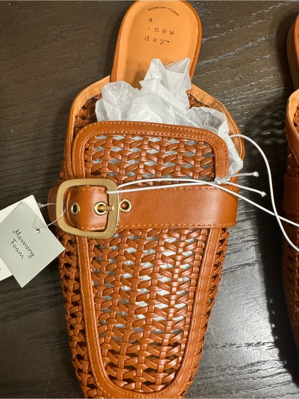 A New Day Woven Buckle Mule Slides Cognac Brown Women’s Size 11 NWT